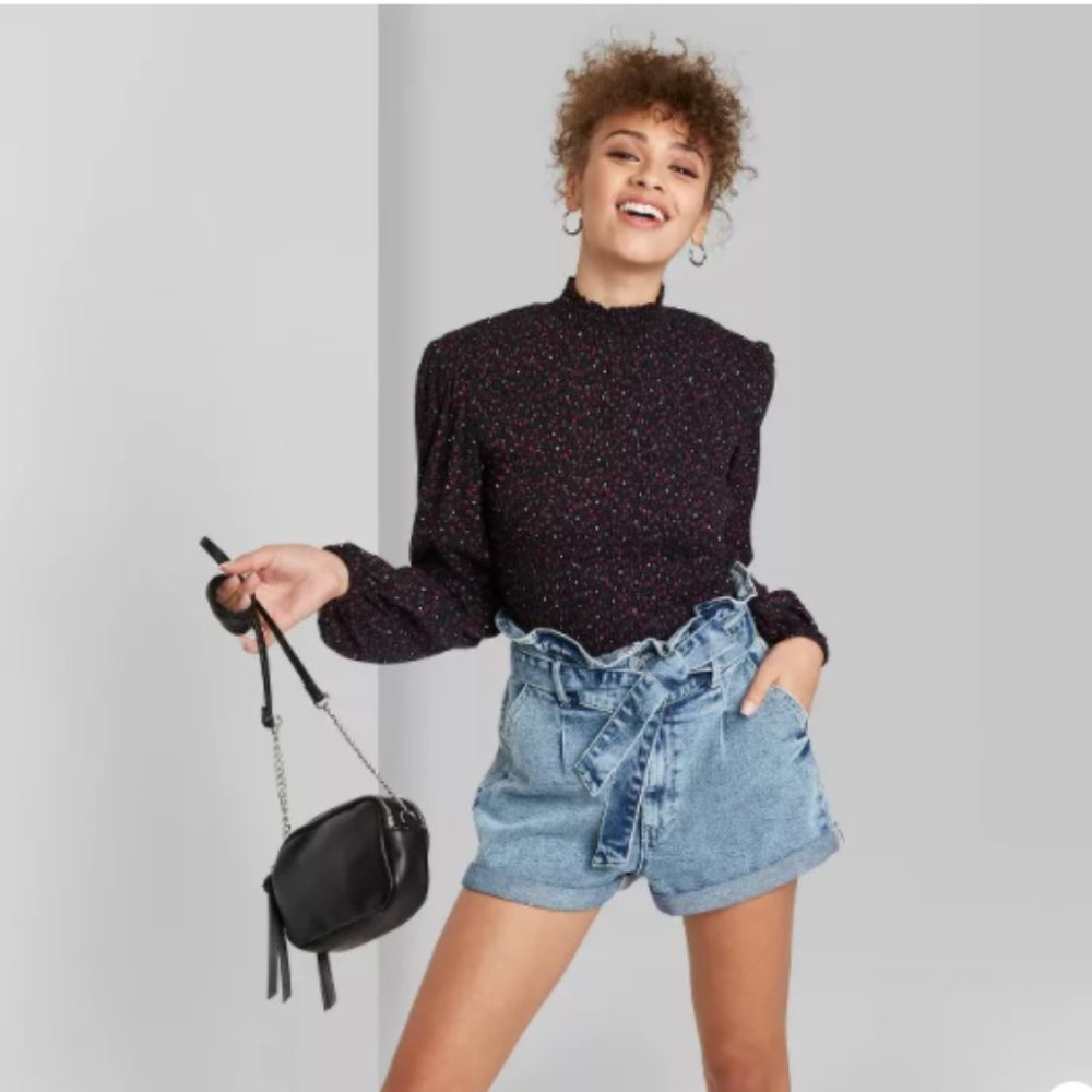 Women's High-Rise Belted Paperbag Waist Jean Short